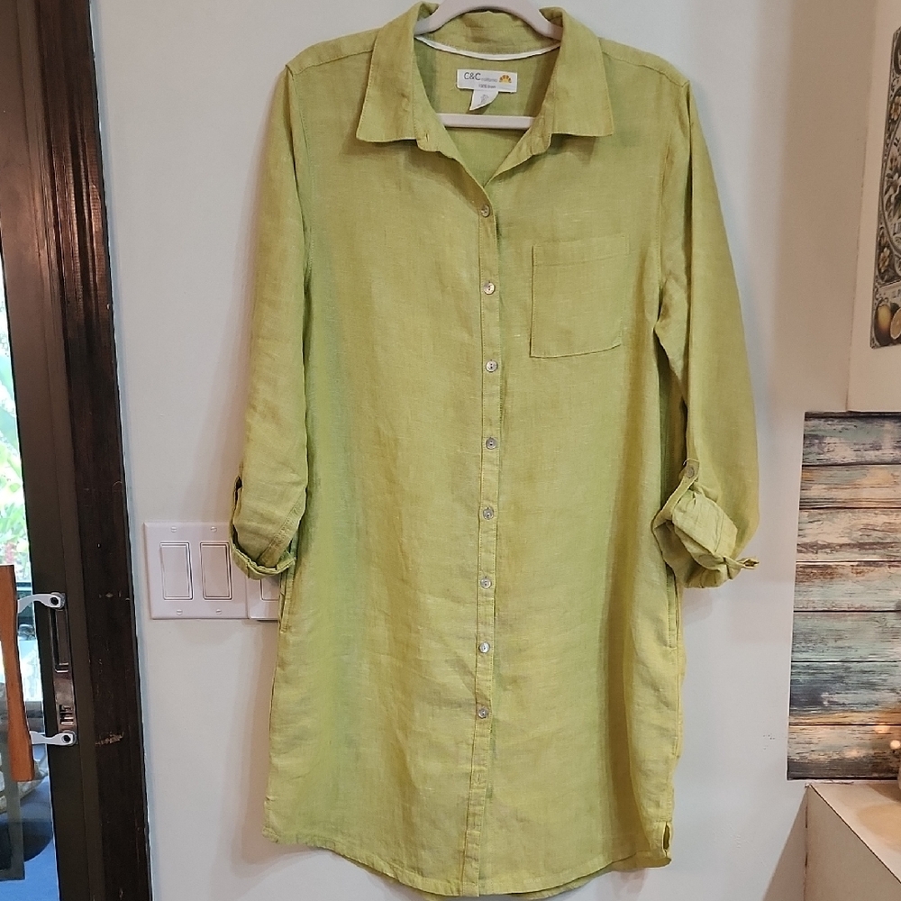 C&C California Light Green Long Sleeve Dress